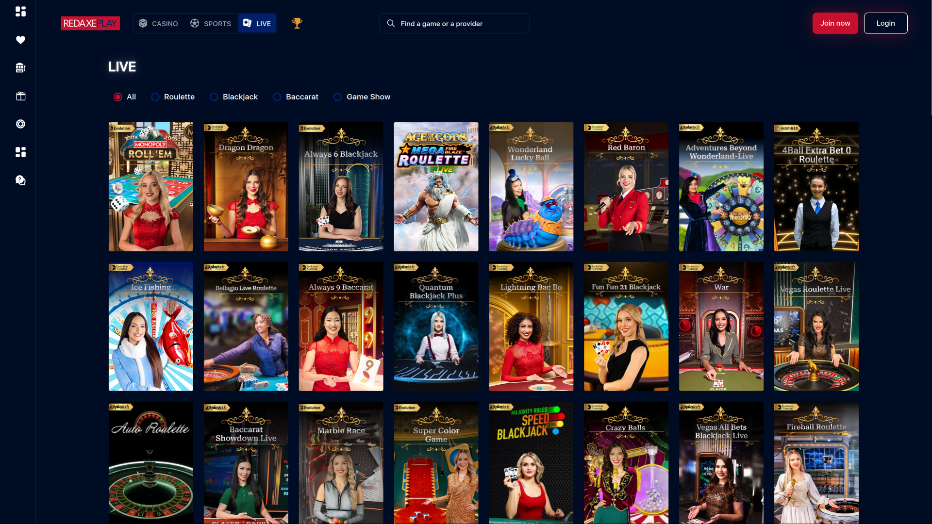 RedAxePlay Casino Desktop Live-Dealer