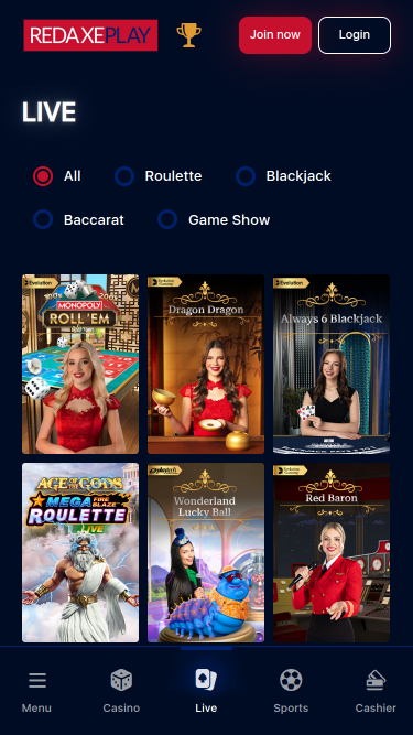 RedAxePlay Casino Mobile Live Dealer