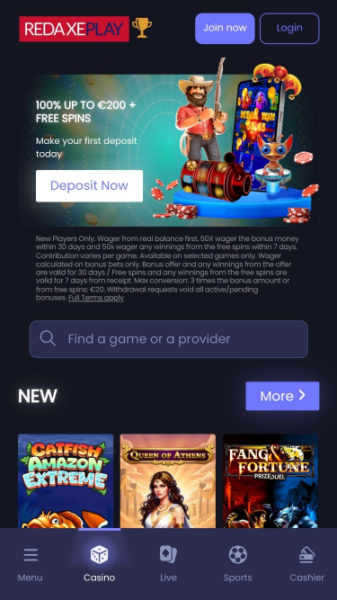 RedAxePlay Casino Mobile Homepage