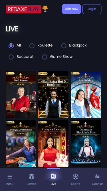 RedAxePlay Casino Mobile Live Dealer