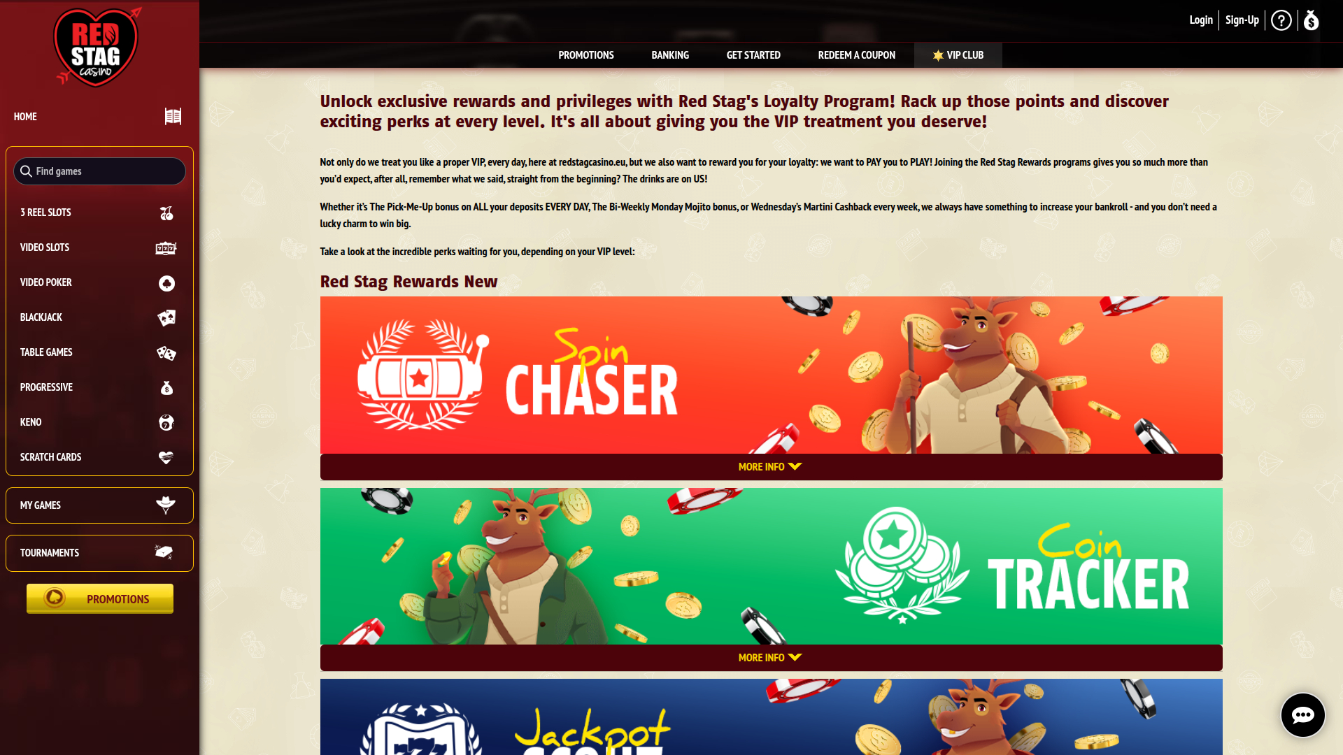 Programme VIP pour ordinateur de bureau du casino Red Stag