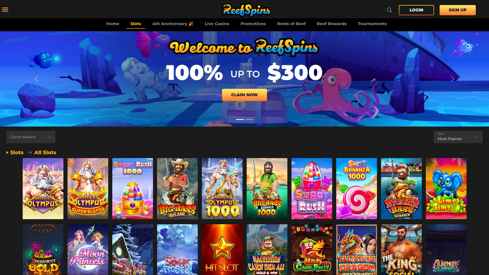 Giochi per desktop del casinò ReefSpins