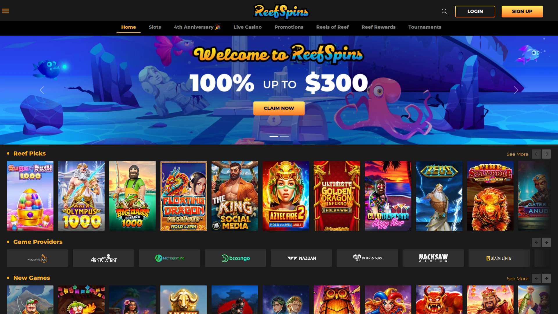 Pagina iniziale desktop di ReefSpins Casino