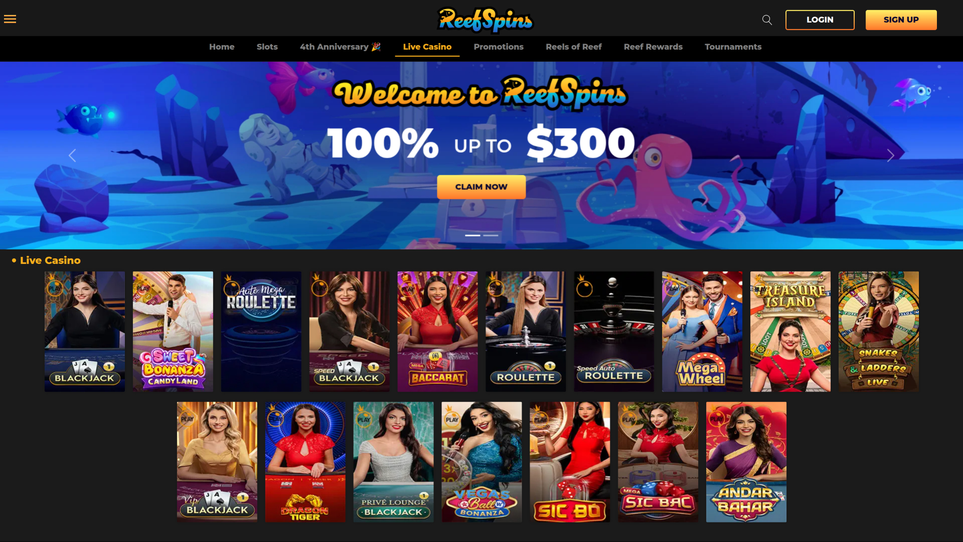 ReefSpins Casino Desktop Live Dealer