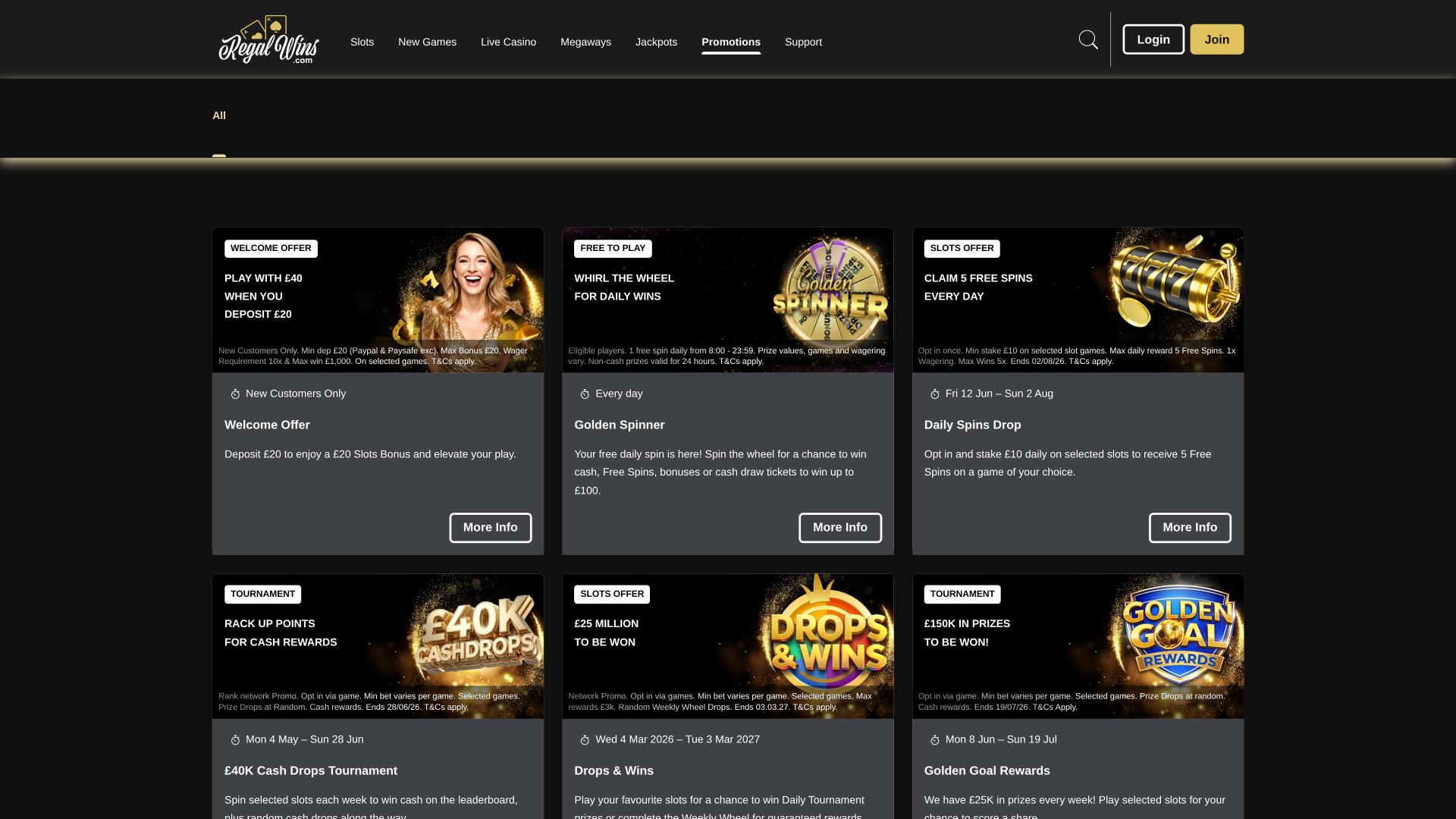 Aktionsseite von Regal Wins Casino