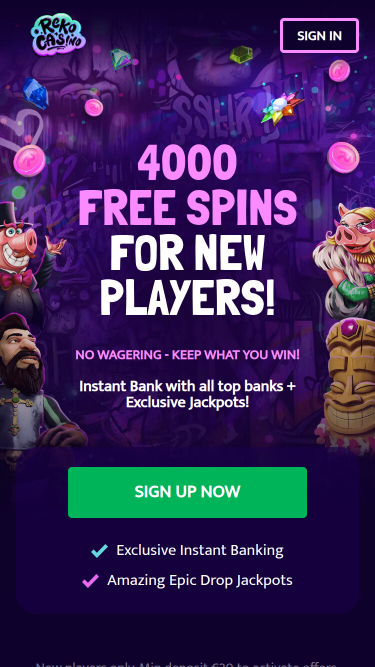 Page d'accueil mobile de Reko Casino