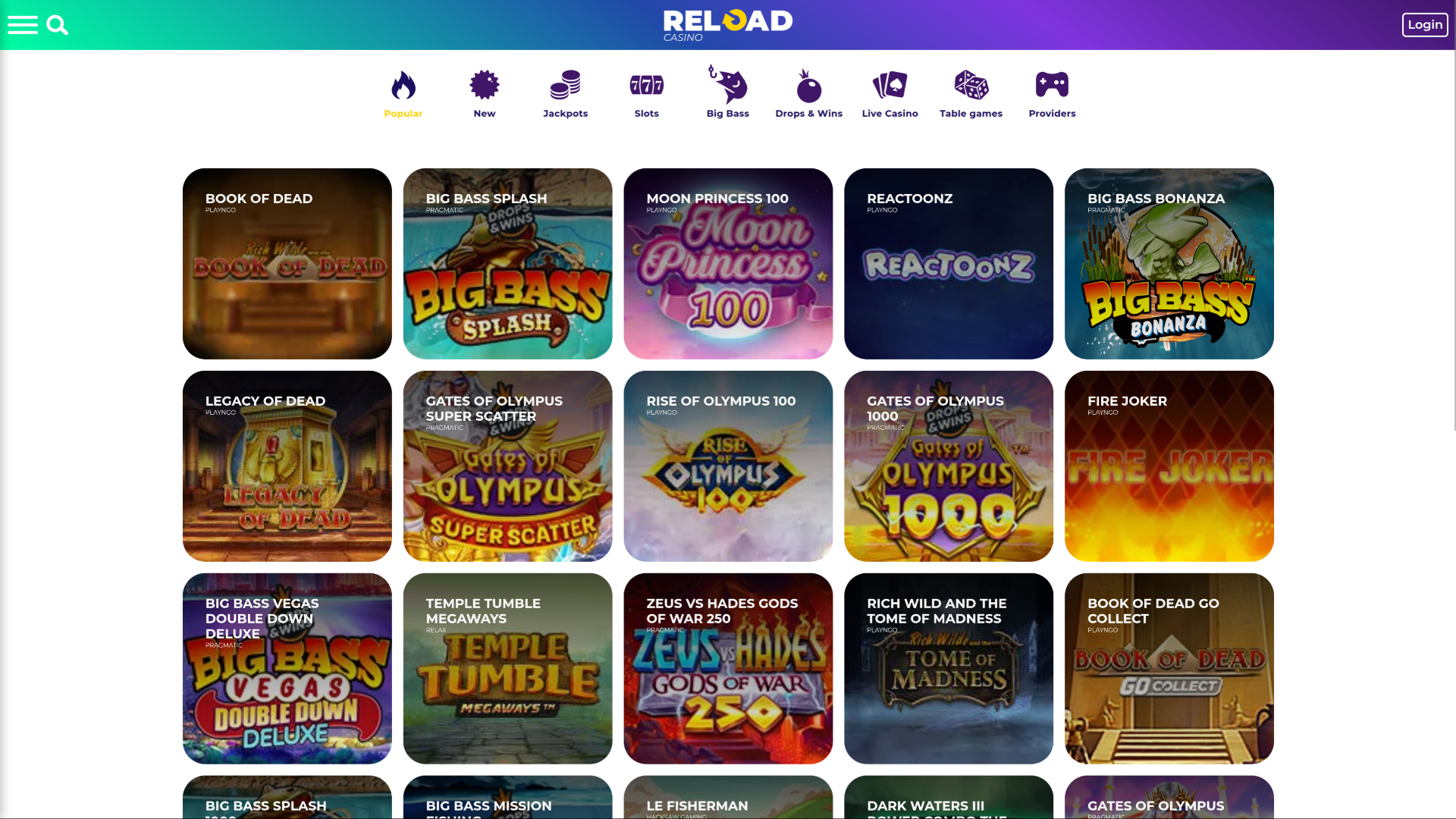 Recarregar jogos de cassino para computador
