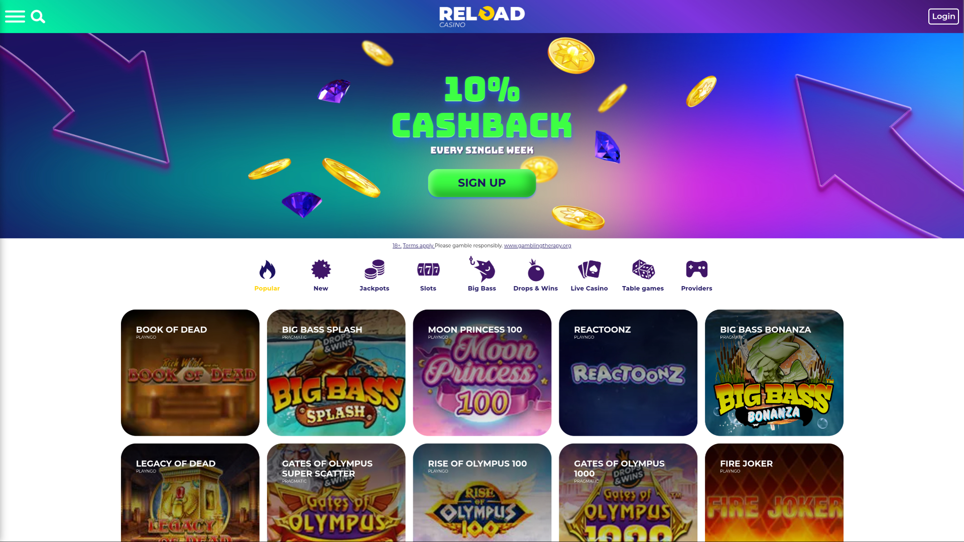 Recarregar página inicial do Casino para computador