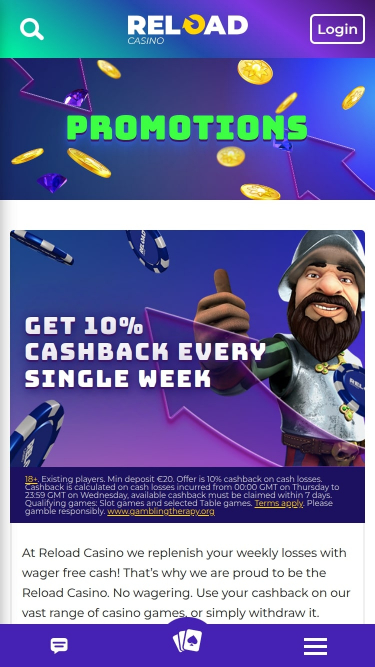 Promotions mobiles de Reload Casino