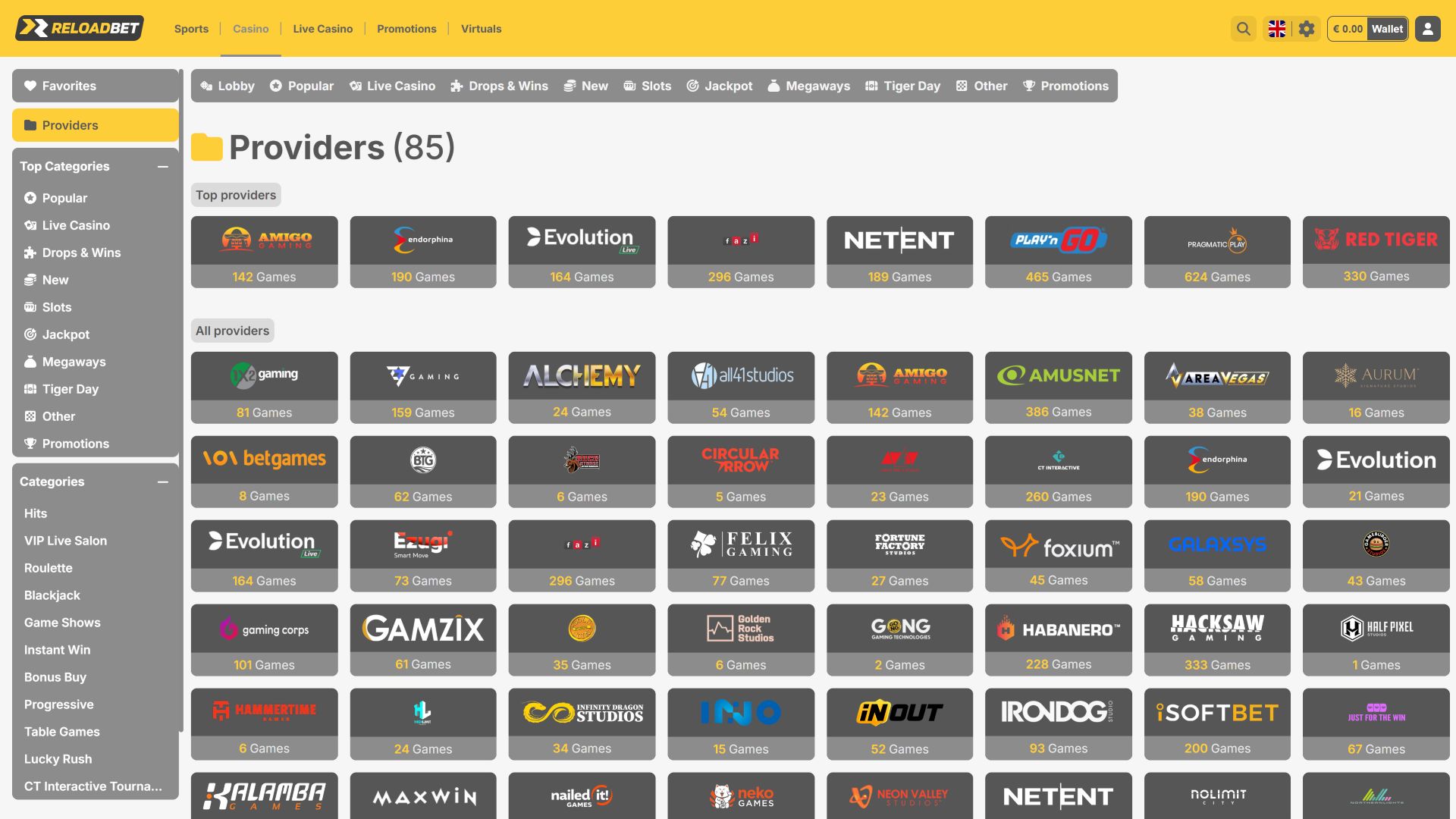 ReloadBet Casino Desktop Game Developers