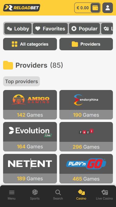 ReloadBet Casino Mobile Game Developers