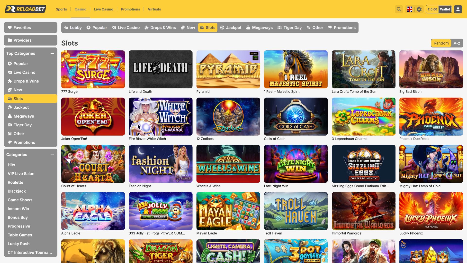 ReloadBet Casino Desktop Games