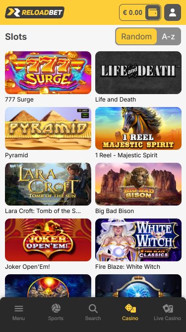 ReloadBet Casino Mobile Games