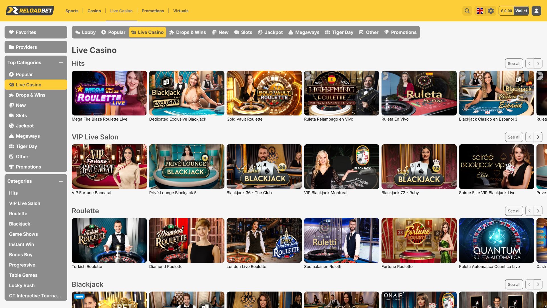ReloadBet Casino Desktop Live Dealer