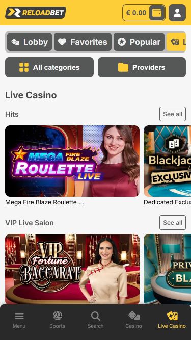 ReloadBet Casino Mobile Live Dealer