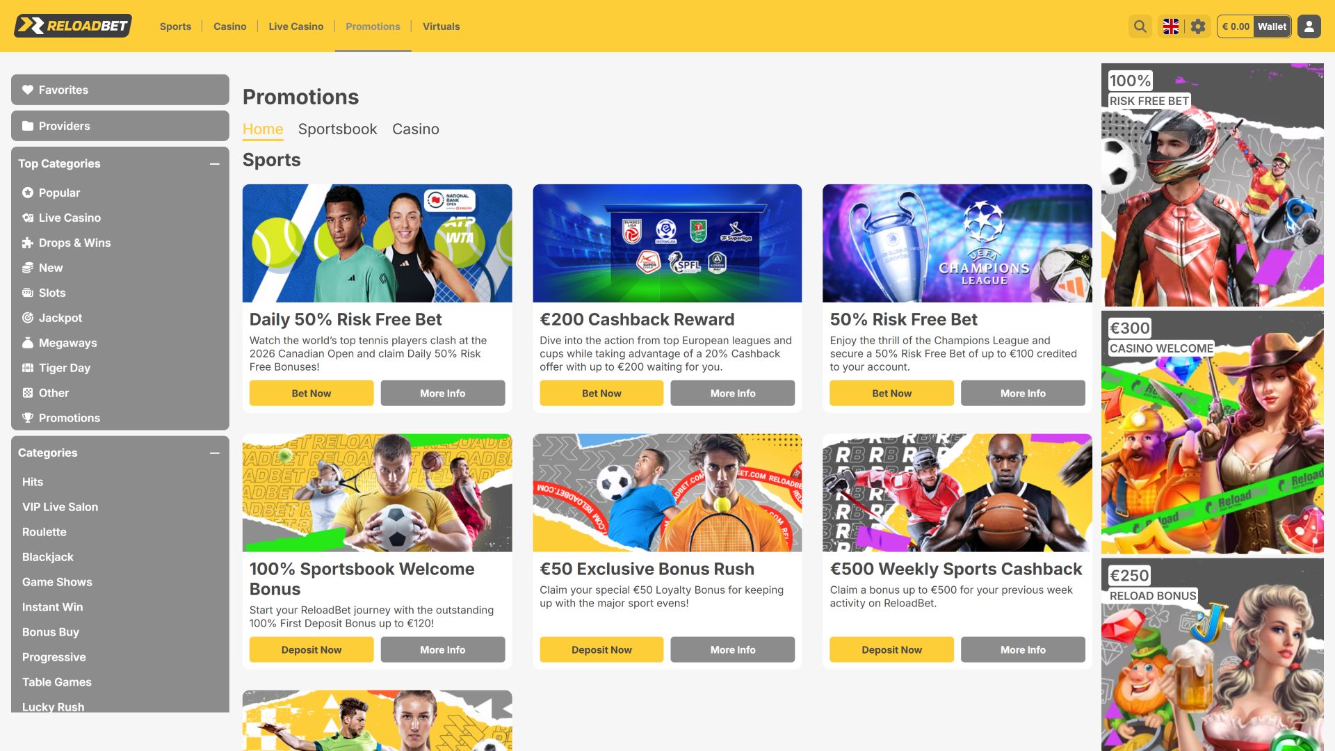 ReloadBet Casino Desktop Promotions