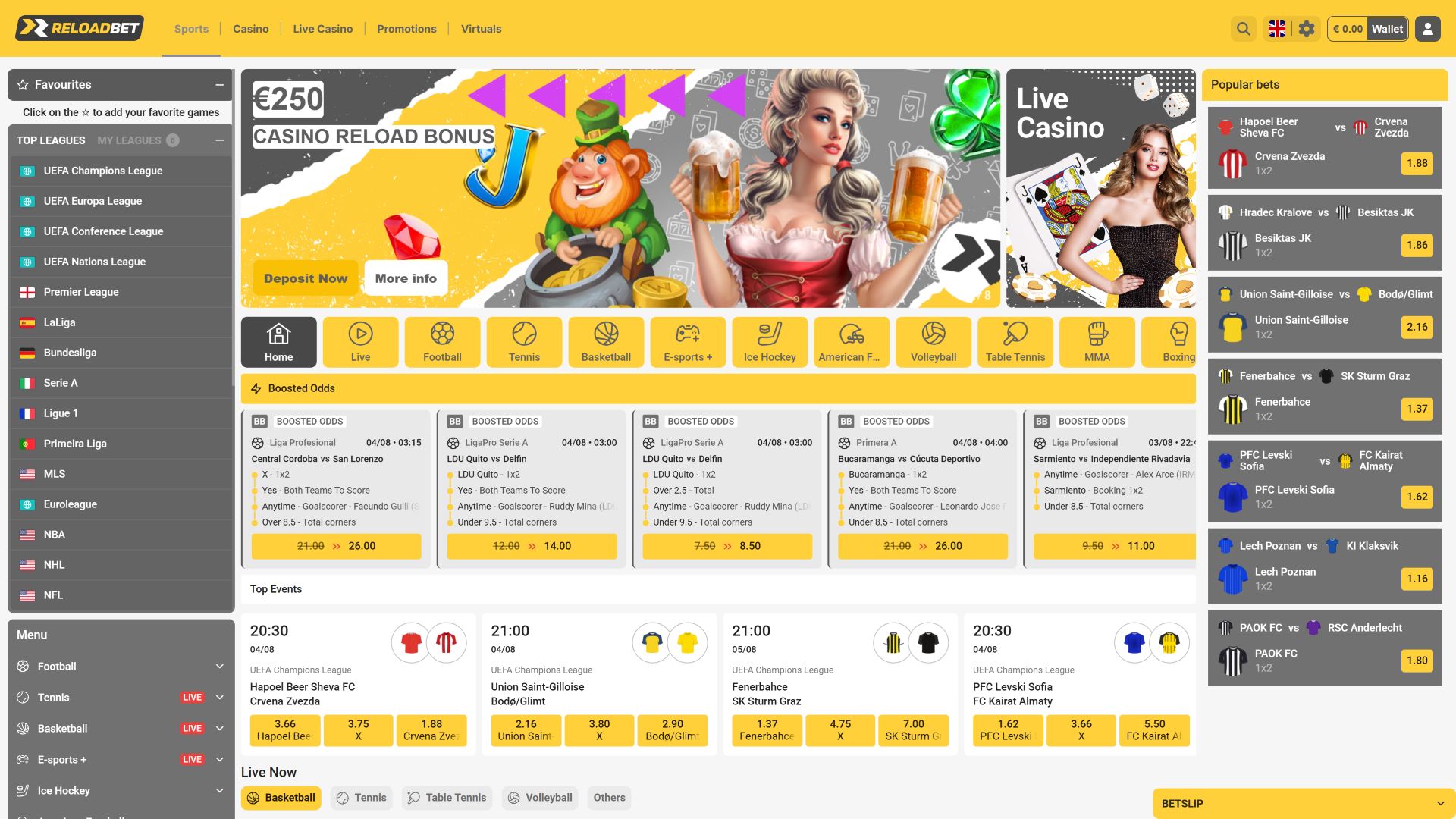 ReloadBet Casino Desktop Sports