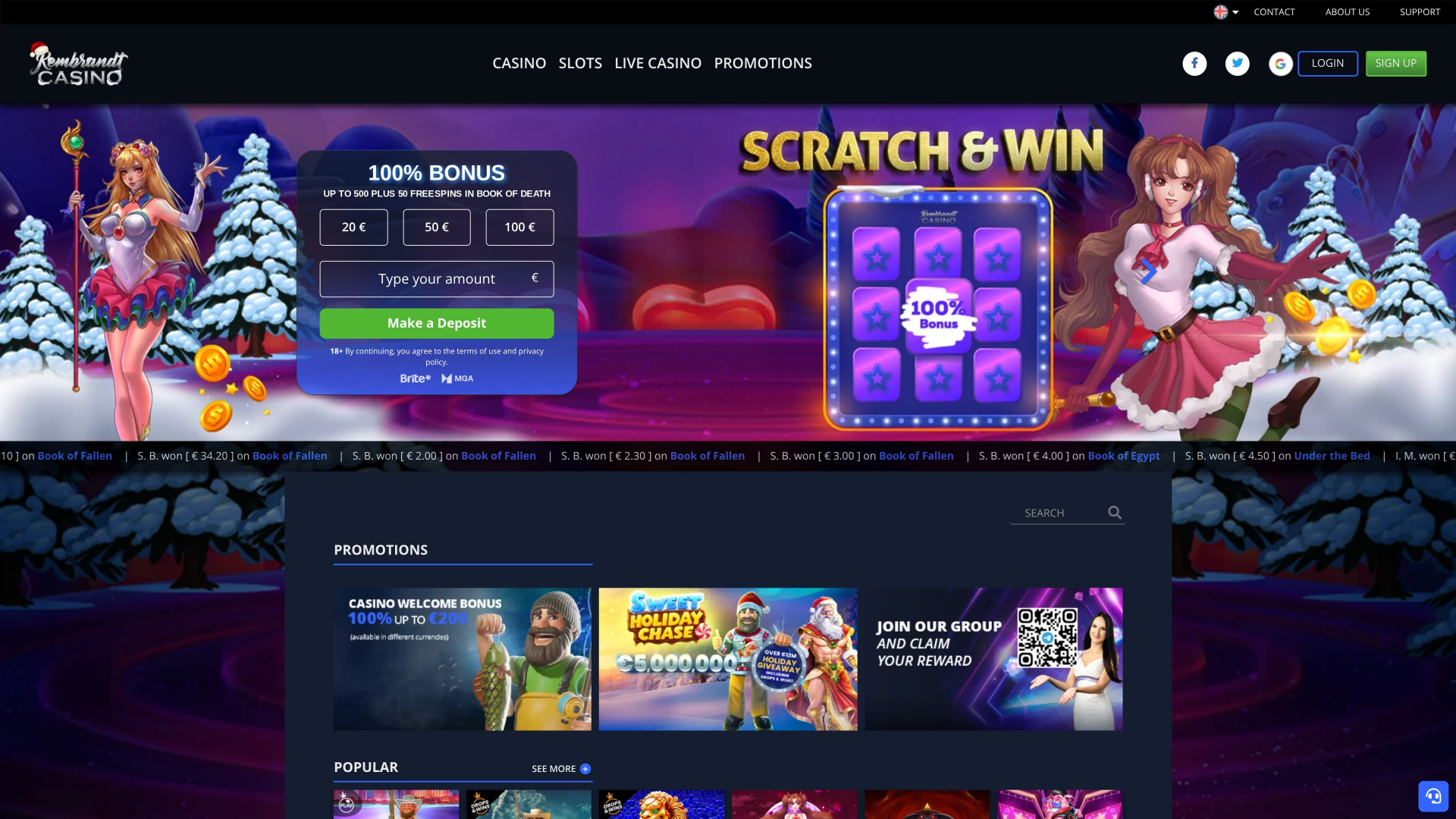 Rembrandt Casino Desktop-Startseite