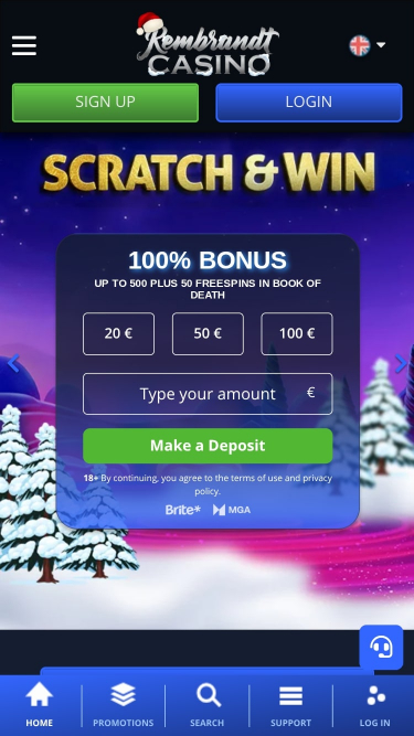 Rembrandt Casino Mobile Homepage