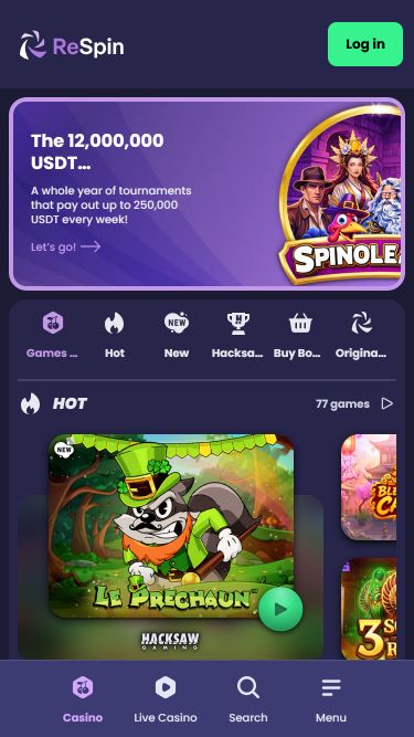 Page d'accueil mobile de ReSpin Casino