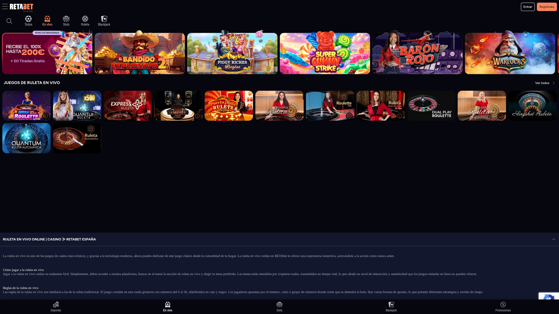 RetaBet Desktop Live Dealer