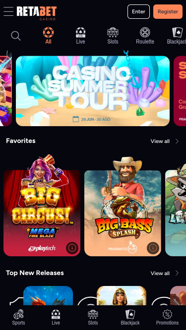 RetaBet Mobile Homepage