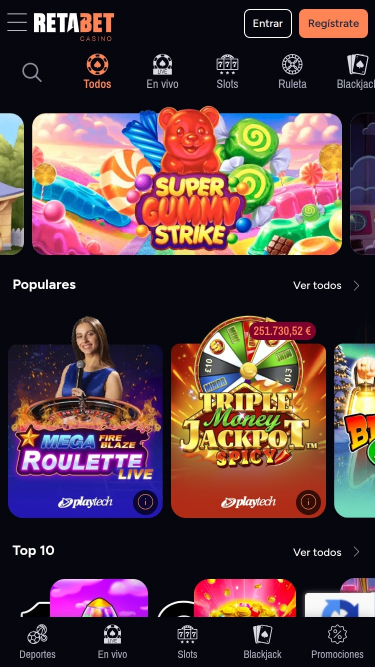 Homepage mobile di RetaBet