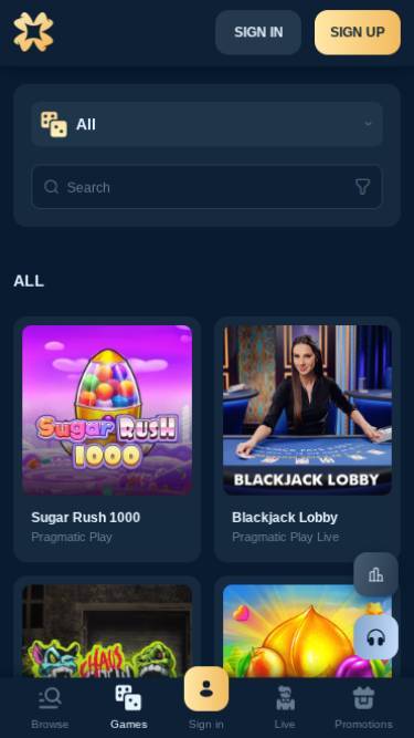 Capture d'écran de la page des jeux mobiles du casino Reveryplay