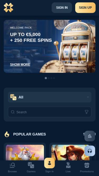 Capture d'écran de la page d'accueil mobile du casino Reveryplay