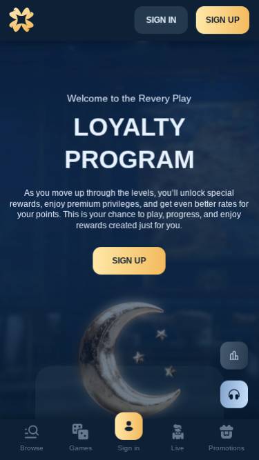Capture d'écran de la page VIP mobile du casino Reveryplay