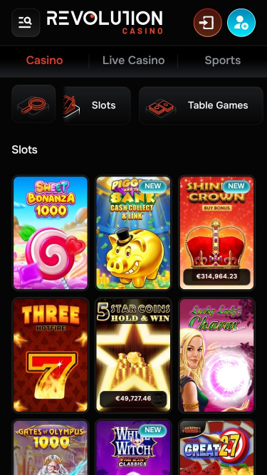 Мобильные игры Revolution Casino