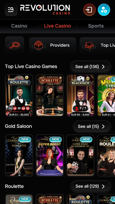 Мобильное казино Revolution с живыми дилерами