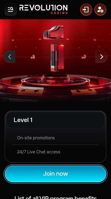 Revolution Casino Mobile VIP Program
