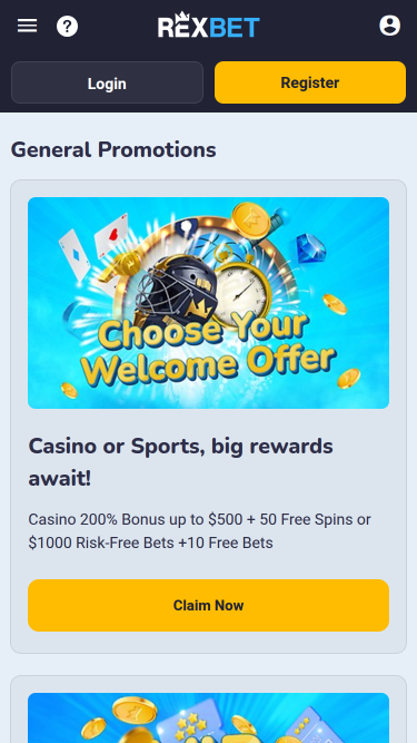 Мобильные акции казино Rexbet
