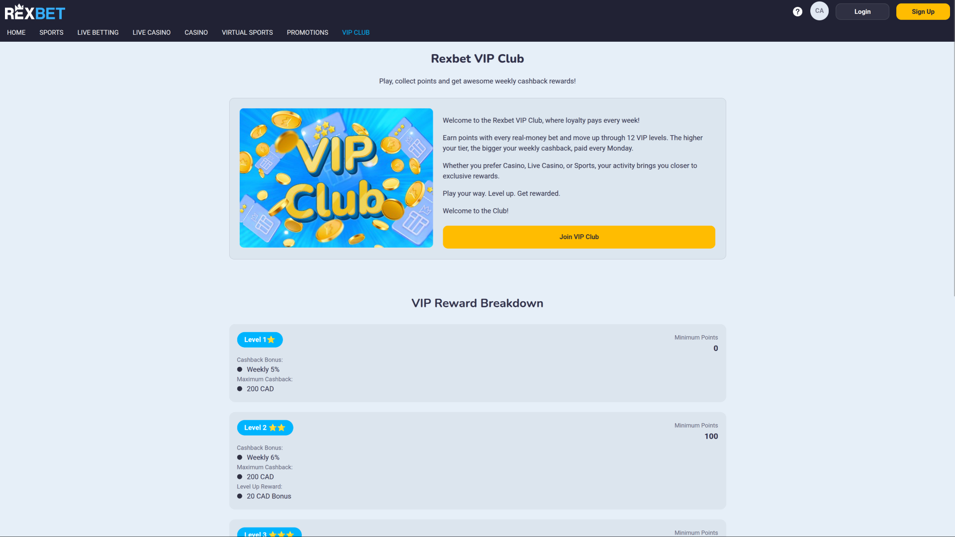VIP-статус для настольных компьютеров в казино Rexbet