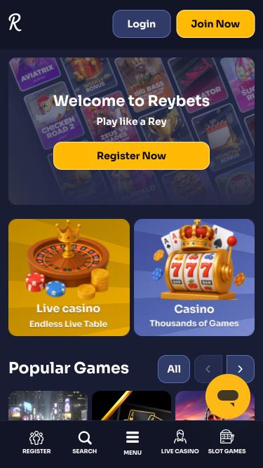 Page d'accueil mobile du casino ReyBets