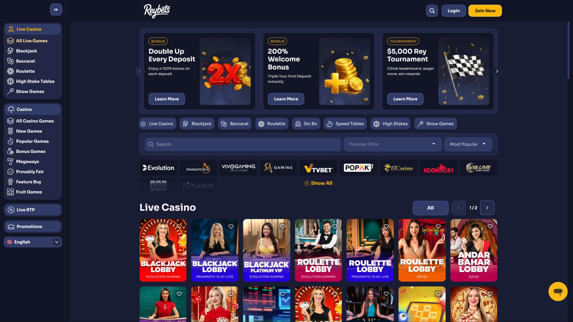 Page de croupier en direct du casino ReyBets