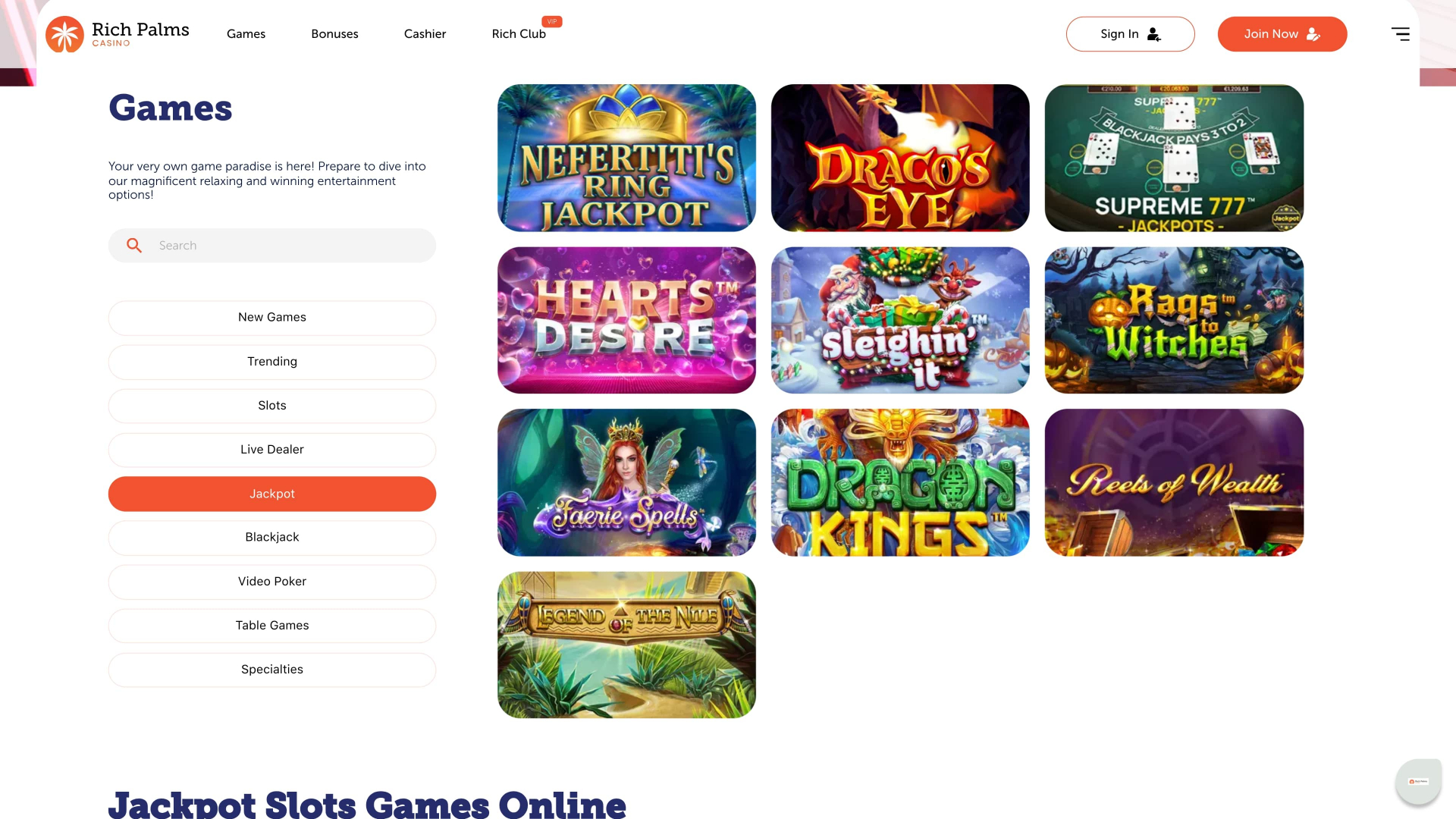 Jackpot de bureau du casino Rich Palms