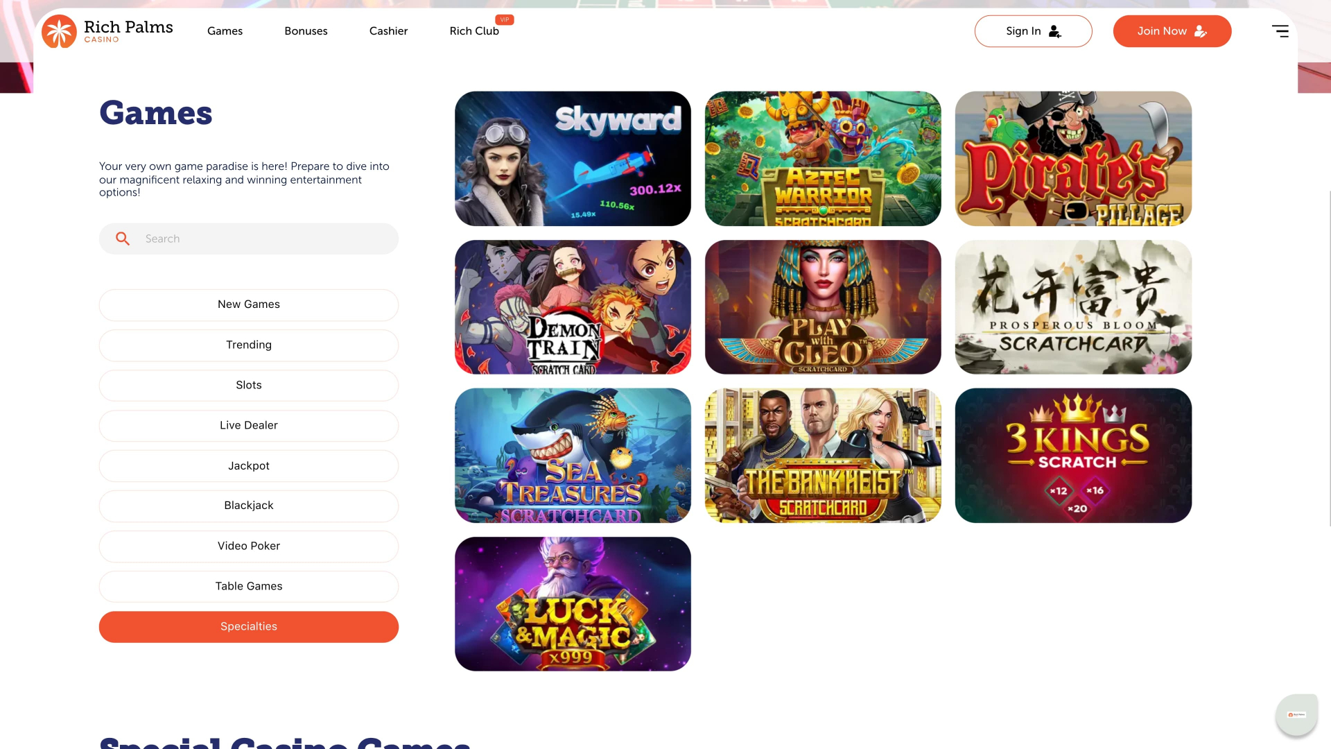 Spécialités de bureau du casino Rich Palms