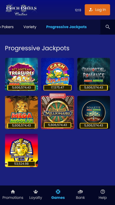Jackpot mobile du casino Rich Reels