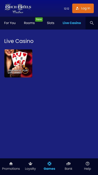 Casino mobile Rich Reels avec croupier en direct
