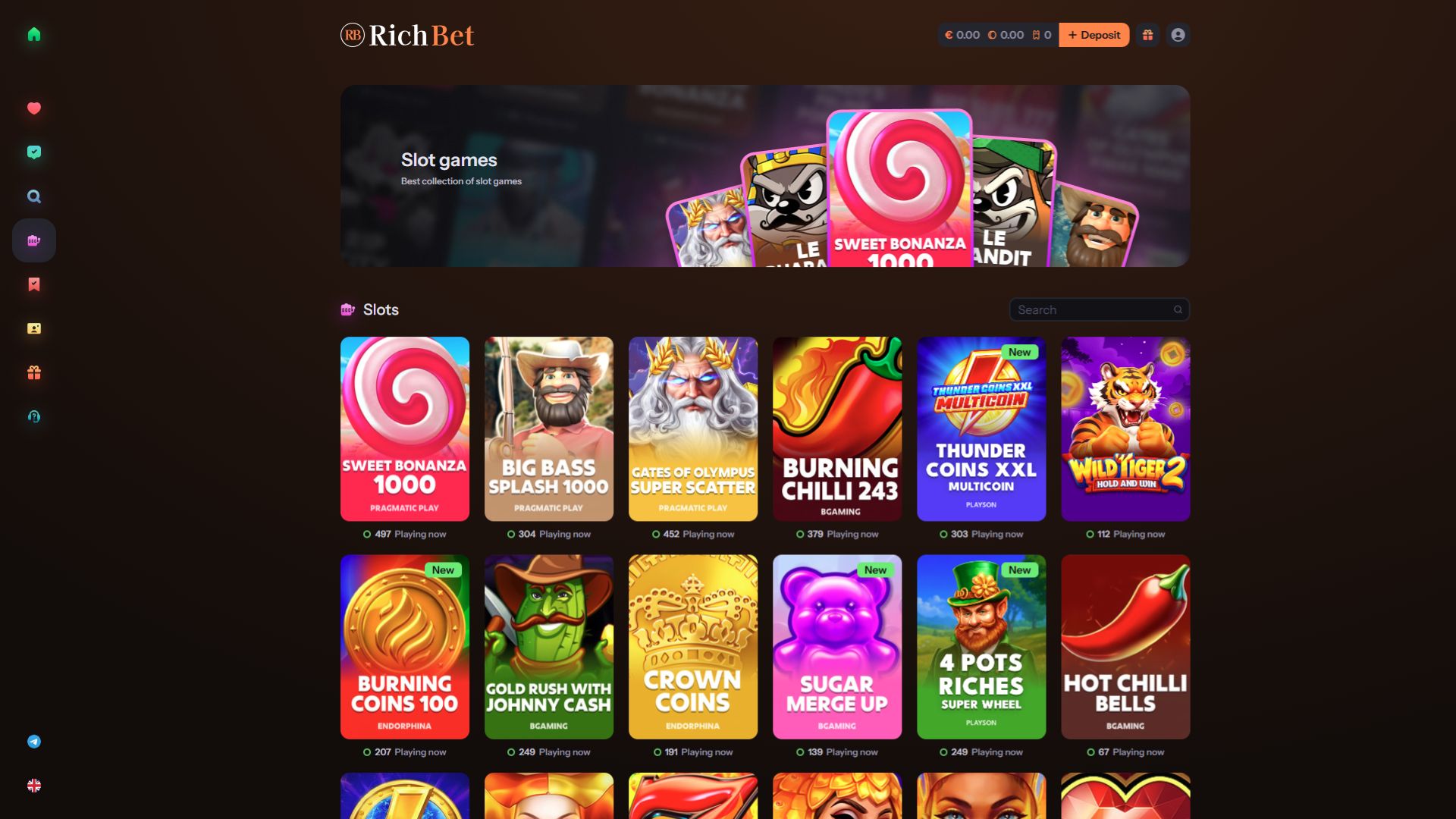 Jeux de casino RichBet sur ordinateur