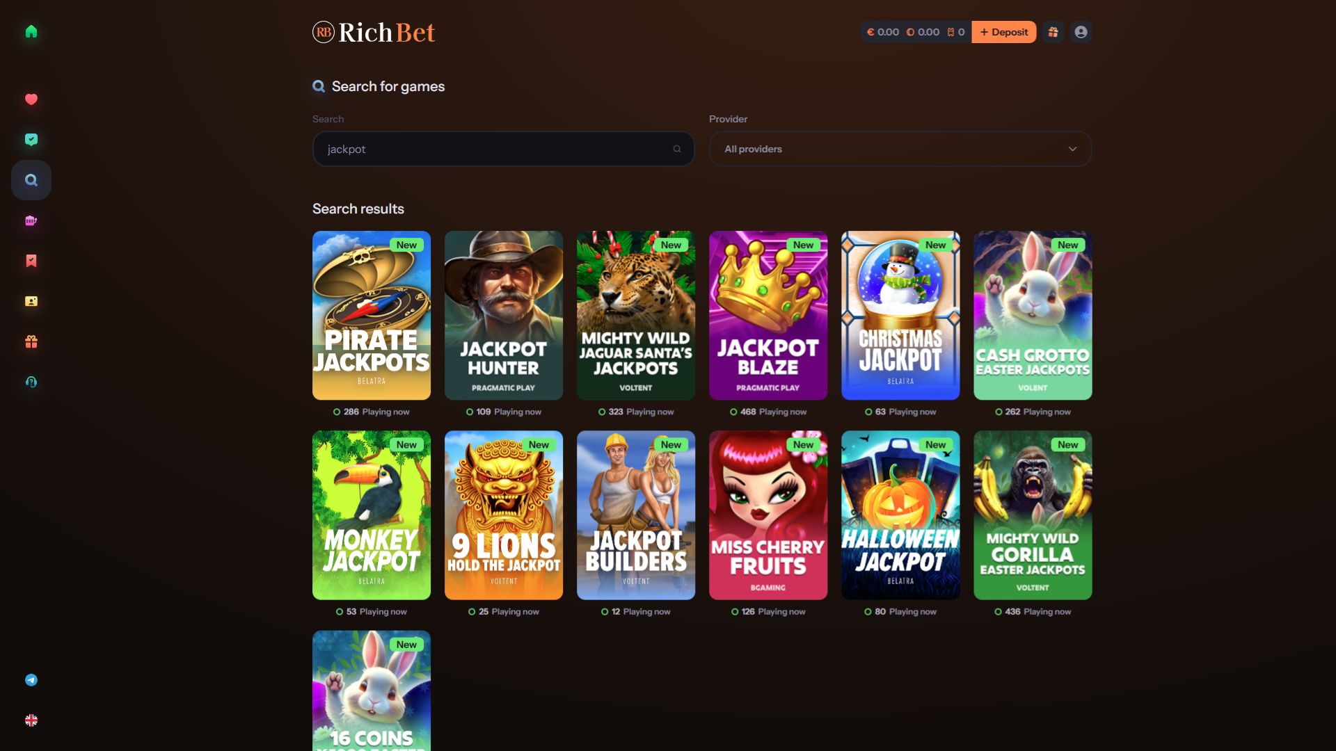 Jackpot du casino Richbet sur ordinateur