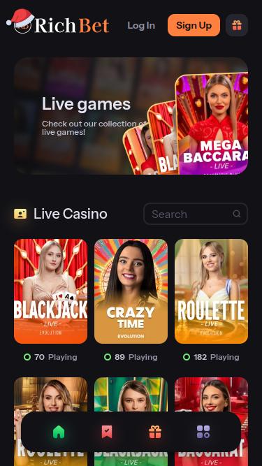Casino RichBet con crupier en vivo móvil