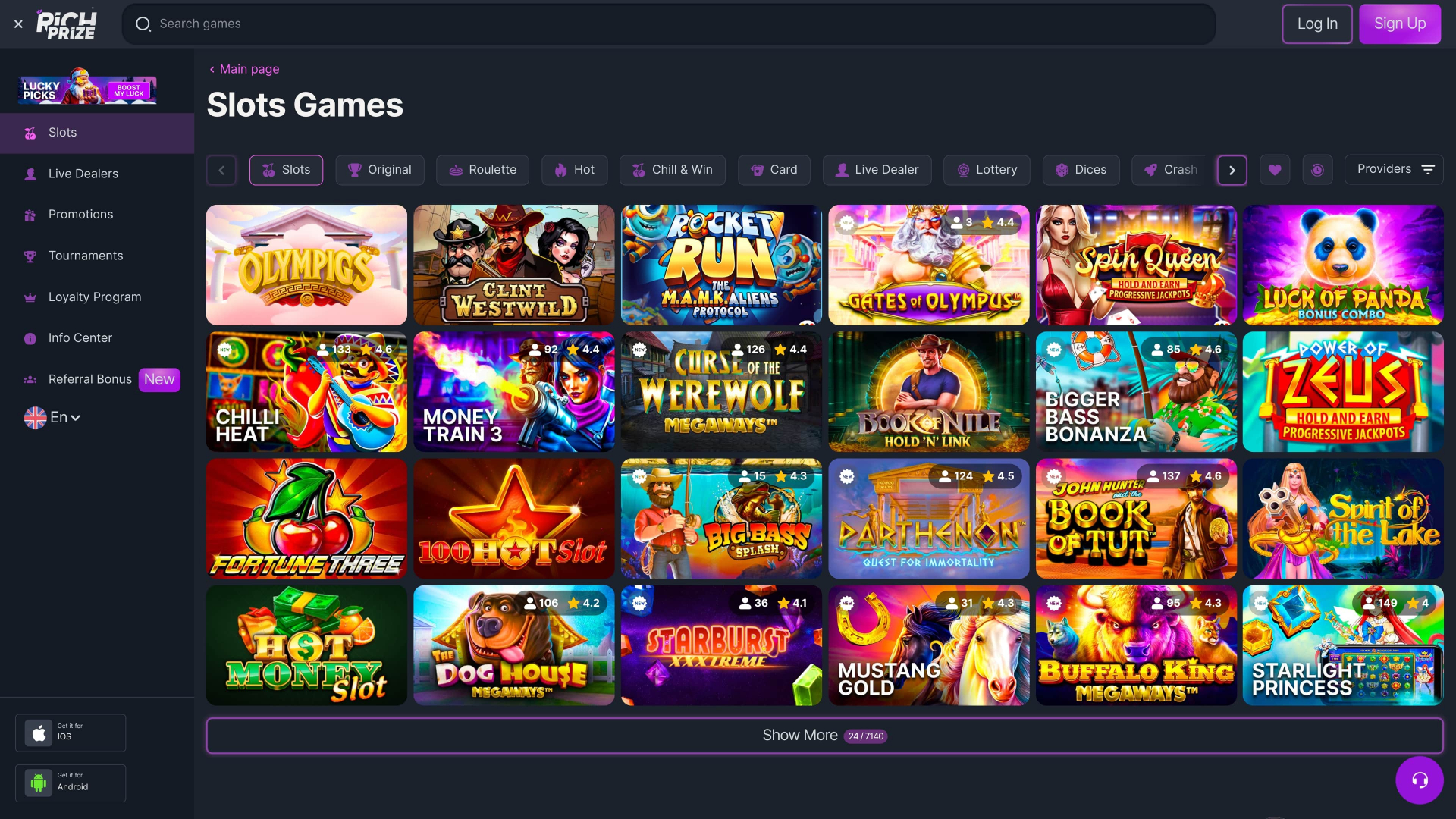 Juegos de escritorio de RichPrize Casino