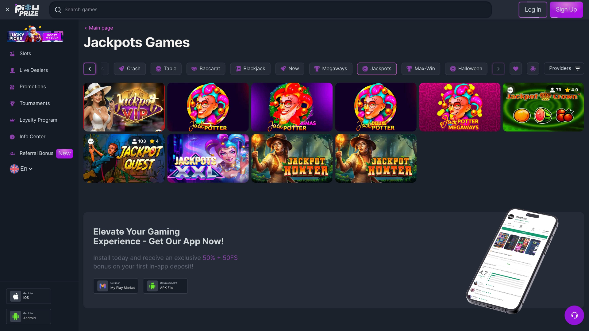 Jackpot de escritorio del casino RichPrize