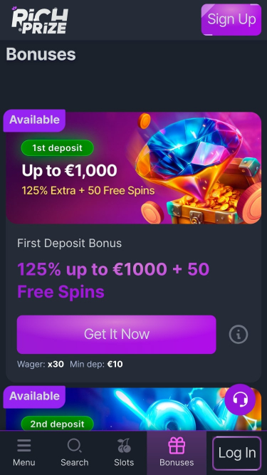 Promociones móviles del casino RichPrize