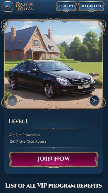 Capture d'écran de la page mobile VIP du casino Rich Royal