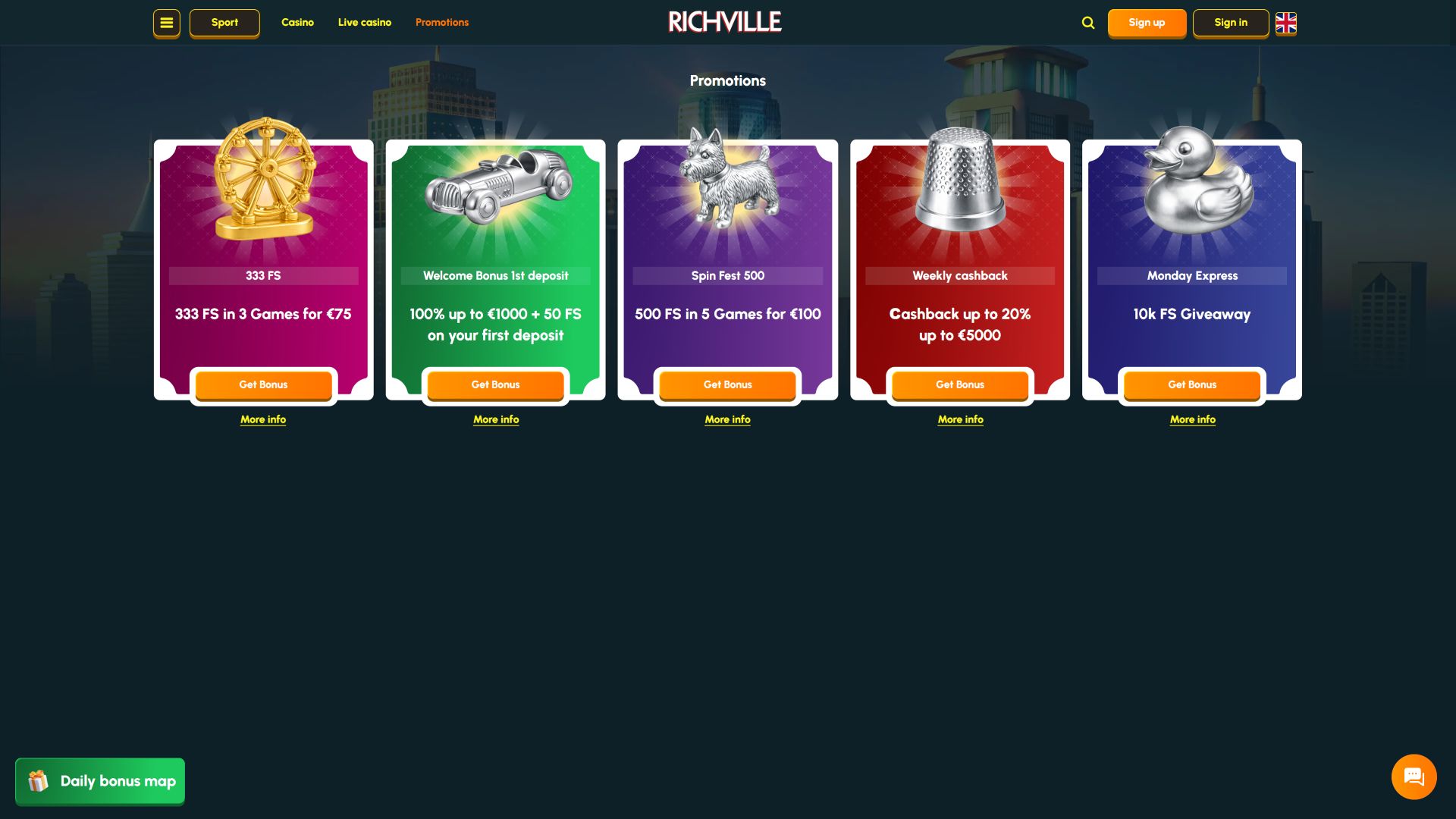 Promoções do Cassino Richville para computador