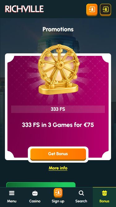 Promoções para dispositivos móveis do Cassino Richville